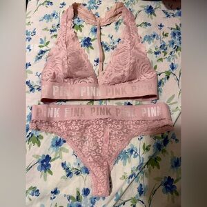PINK by Victoria’s Secret Pink Lace Bralette and Thong Set